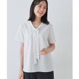 ホワイト(101) | 【通勤/きれいめ】柄ボウタイブラウス | THE SHOP TK