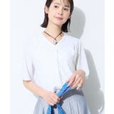 サックスブルー(190) | 【お仕事に最適】Vネック柄ブラウス | THE SHOP TK