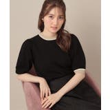 ブラック(019) | 【5分袖・華奢見え・通勤】配色スカラ5分袖ニット | Couture brooch