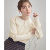 アイボリー(004) | 【着映え・フェミニン・通勤】レース衿カフス付きリブニット | Couture brooch