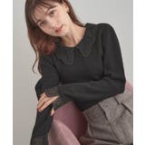 ブラック(719) | 【着映え・フェミニン・通勤】レース衿カフス付きリブニット | Couture brooch