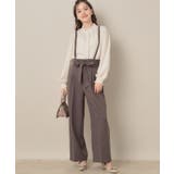 【帯電防止・通勤】ウエストリボン サスペンダー付きワイドパンツ | Couture brooch | 詳細画像4 