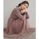 ピンクベージュ(053) | 【S-LL/キラキラリブニット】チュールドッキング ワンピース | Couture brooch