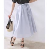 サックスブルー(090) | 【きれいめ・通勤】細リボン付きパレットボイルスカート | Couture brooch