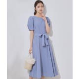 ブルー(092) | 【細見え・キレイめ】サッカータックワンピース | Couture brooch