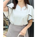 【洗える・通勤】Vネックパール調フレアブラウス | Couture brooch | 詳細画像13 
