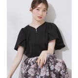 ブラック(019) | 【洗える・通勤】Vネックパール調フレアブラウス | Couture brooch