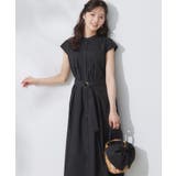 ブラック(019) | 【Aライン・細見え】フロントタックシャツワンピース | Couture brooch