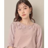 ピンク(072) | 【接触冷感・UVカット】シフォンフラワーエンブロドッキングカットソー | Couture brooch