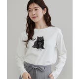 オフホワイト(103) | 【立体的なパール調デザイン】猫プリント／ロゴ刺繍アソート ロンT | Couture brooch