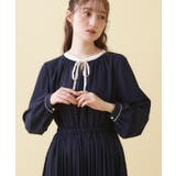 ネイビー(094) | 【ハレの日・通勤】配色シフォンプリーツ ワンピース | Couture brooch