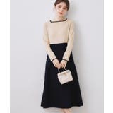 【ハレの日・通勤】スクエアネック バイカラー ニットワンピース | Couture brooch | 詳細画像22 