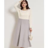 オフホワイト(003) | 【ハレの日・通勤】スクエアネック バイカラー ニットワンピース | Couture brooch