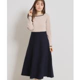 ベージュ(052) | 【ハレの日・通勤】スクエアネック バイカラー ニットワンピース | Couture brooch