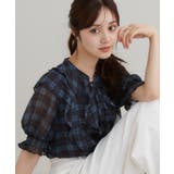 ネイビー(194) | 【楊柳シフォンで涼しく】フリルチェックブラウス | Couture brooch