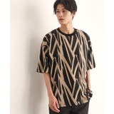 ベージュ(452) | ビッグシルエット総柄アソートTシャツ 幾何学/ドット/ストライプ/バックロゴ | THE SHOP TK