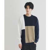 ネイビー(594) | 異素材ブロッキングニットプルオーバー | THE SHOP TK