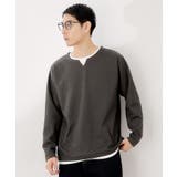 チャコールグレー(013) | 【一枚でコーディネートが完成!】レイヤード風キーネック長袖Tシャツ 洗濯機OK | THE SHOP TK