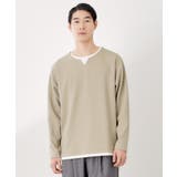 ライトベージュ(051) | 【一枚でコーディネートが完成!】レイヤード風キーネック長袖Tシャツ 洗濯機OK | THE SHOP TK