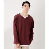 ボルドー(064) | 【一枚でコーディネートが完成!】レイヤード風キーネック長袖Tシャツ 洗濯機OK | THE SHOP TK