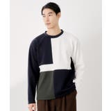 ブルー(093) | 【一枚で着映える】パターンブロッキング長袖Tシャツ 洗濯機OK | THE SHOP TK