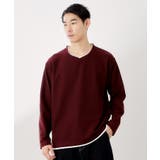 ボルドー(064) | 【一枚でコーディネートが完成！】レイヤード風クルーネック長袖Tシャツ 洗濯機OK | THE SHOP TK