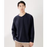 ネイビー(094) | 【一枚でコーディネートが完成！】レイヤード風クルーネック長袖Tシャツ 洗濯機OK | THE SHOP TK