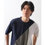 ネイビー(594) | アムンゼン異素材切替半袖Tシャツ | THE SHOP TK