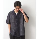 ネイビー(494) | ダイヤ柄プリント半袖シャツ【洗濯機OK/オーバーサイズ】 | THE SHOP TK