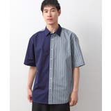 ブルー(393) | ブロードパネルストライプ半袖シャツ 洗濯機OK／サスティナブル素材 | THE SHOP TK