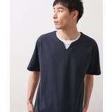 ネイビー(094) | ツイルキーネック半袖Tシャツ 【接触冷感/洗濯機OK】 | THE SHOP TK
