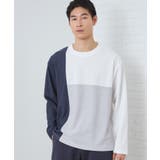 ネイビー(594) | 【ちょうどいいカジュアル】パネルブロッキング長袖Tシャツ | THE SHOP TK