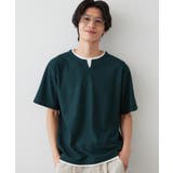 グリーン(024) | 【一枚でコーディネートが完成！】レイヤード風 キーネック 半袖Tシャツ | THE SHOP TK