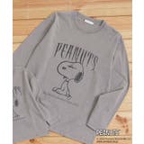 グレー(012) | PEANUTS ／ ピーナッツ スヌーピー ヴィンテージ風プリント長袖Tシャツ | THE SHOP TK