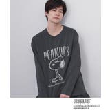 チャコールグレー(014) | PEANUTS ／ ピーナッツ スヌーピー ヴィンテージ風プリント長袖Tシャツ | THE SHOP TK