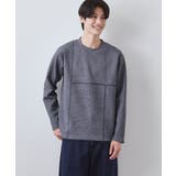 ネイビー(094) | ダンボール ステッチ切替デザイン 長袖Tシャツ 洗濯機OK | THE SHOP TK