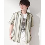 ライトベージュ(351) | メッシュ ストライプ半袖シャツ 洗濯機OK／通気性◎ | THE SHOP TK