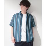 ブルー(393) | メッシュ ストライプ半袖シャツ 洗濯機OK／通気性◎ | THE SHOP TK