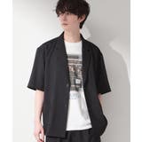 ブラック(019) | リラックスワイド 5分袖ジャケット セットアップ可/洗濯機OK | THE SHOP TK