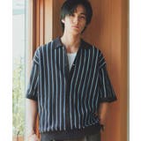 ブラウン(343) | 【マシンウォッシャブル】ニットストライプ半袖シャツ | THE SHOP TK