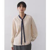 ライトベージュ(551) | バイカラーボウタイブラウス【洗濯機OK】 | OPAQUE.CLIP