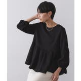 ブラック(019) | ふくれジャカードペプラムブラウス【洗濯機OK】 | OPAQUE.CLIP