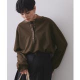 ブラウン(044) | サテン使いヘンリーネックトップス【洗濯機OK】 | OPAQUE.CLIP