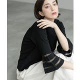 ブラック(019) | 《6色展開》シアーボーダーフレアスリーブニット【洗濯機洗い可】 | OPAQUE.CLIP