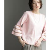 ピンク(071) | 《6色展開》シアーボーダーフレアスリーブニット【洗濯機洗い可】 | OPAQUE.CLIP