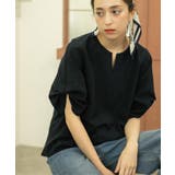 ネイビー(094) | リネンライクキーネックタックスリーブブラウス【洗濯機洗い可 吸水速乾 接触冷感】 | OPAQUE.CLIP