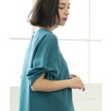 ブルーグリーン(097) | リネンライクキーネックタックスリーブブラウス【洗濯機洗い可 吸水速乾 接触冷感】 | OPAQUE.CLIP