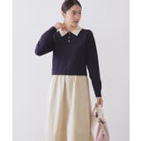 ネイビー(594) | ダブルポロ衿ニットドッキングワンピース【洗濯機OK】 | OPAQUE.CLIP