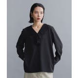 ブラック(019) | 【es】ヒゲレースVネックブラウス【洗濯機OK】 | OPAQUE.CLIP