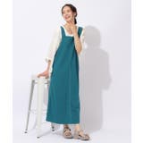 ブルー(092) | 配色ステッチエプロン風ジャンスカ | SHOO・LA・RUE
